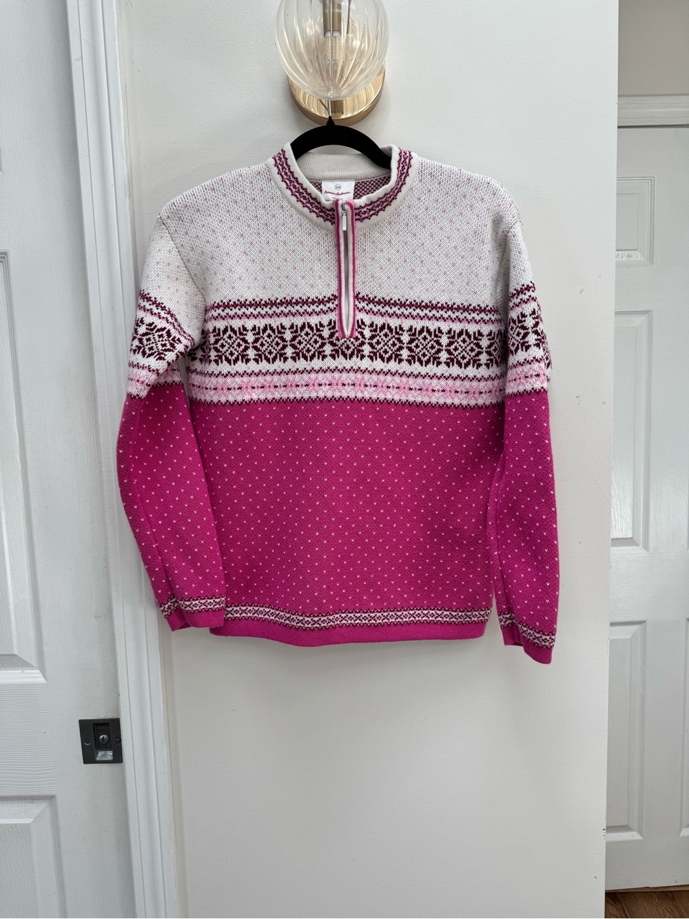 Hanna Andersson Hot Pink and White Nordic Half-Zip Sweater
